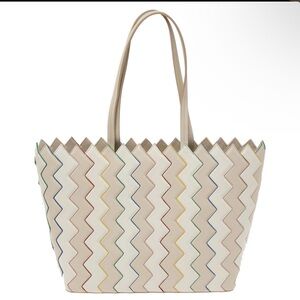 Vintage Salvatore Ferragamo Multicolor Zigzag Leather Tote